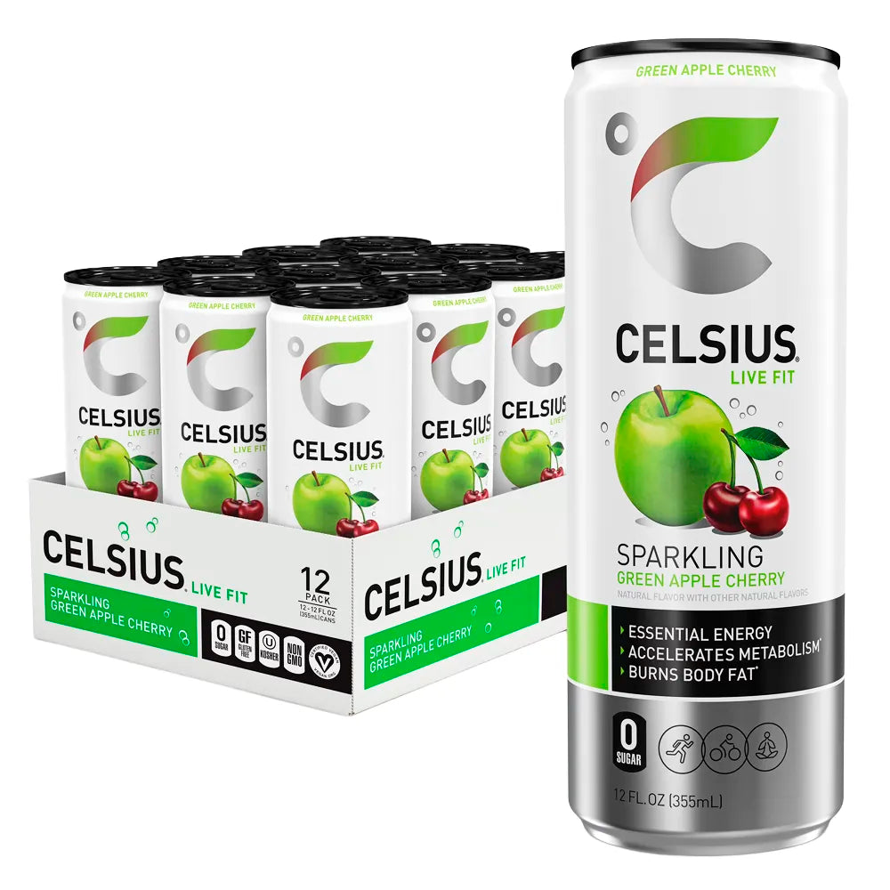 Celsius Sparkling Green Apple Cherry 12oz - 12ct