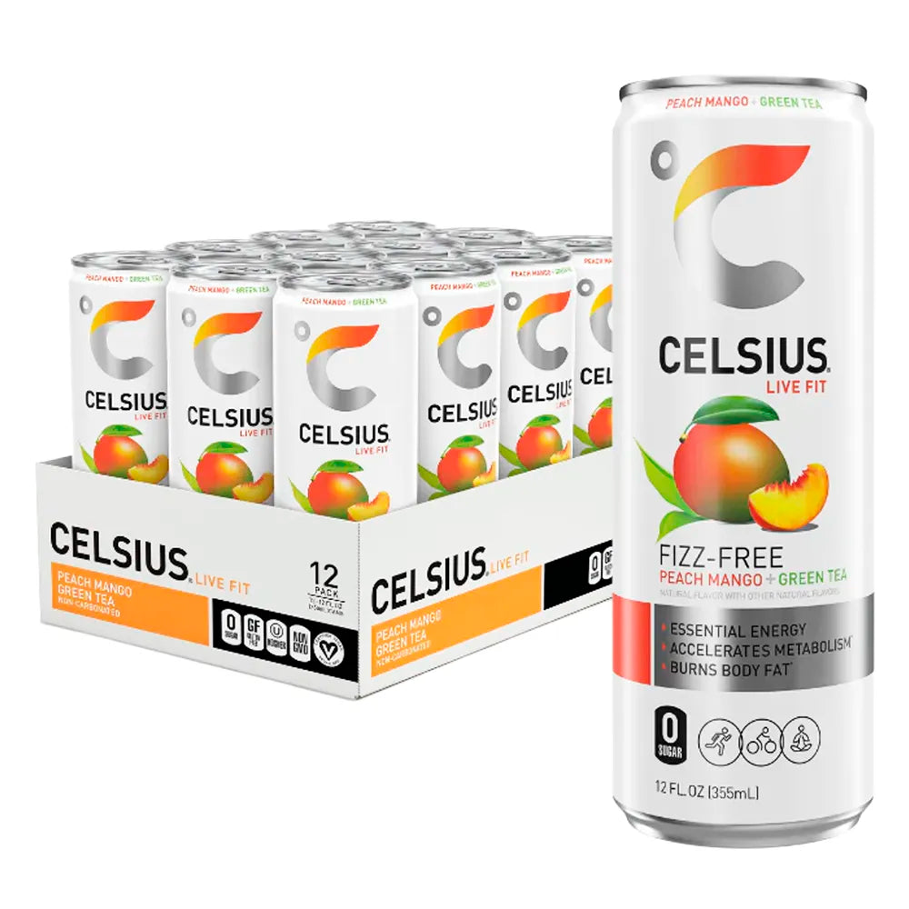 Celsius Peach Mango + Green Tea Sparkling 12oz - 12ct