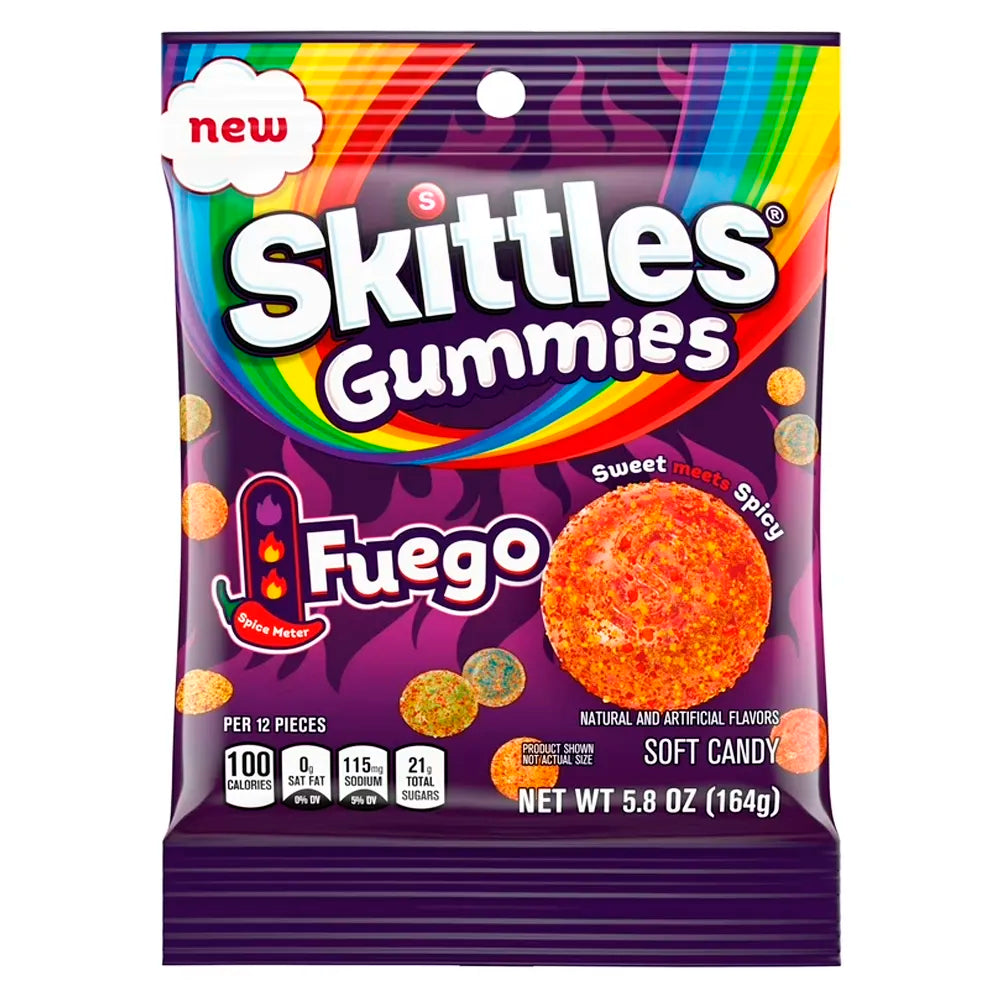 Skittles Fuego Gummies 5.8oz bag with rainbow design