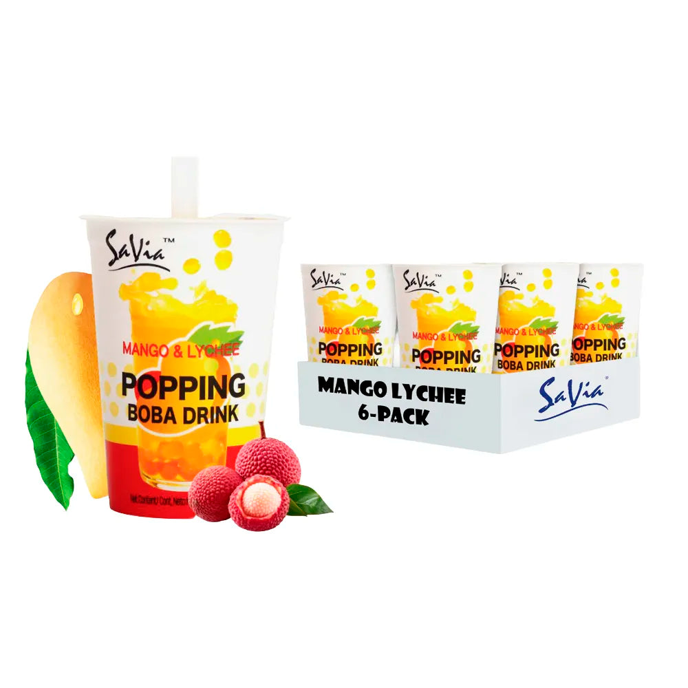 Savia Mango Lychee With Strawberry Popping Boba Cup - 6ct