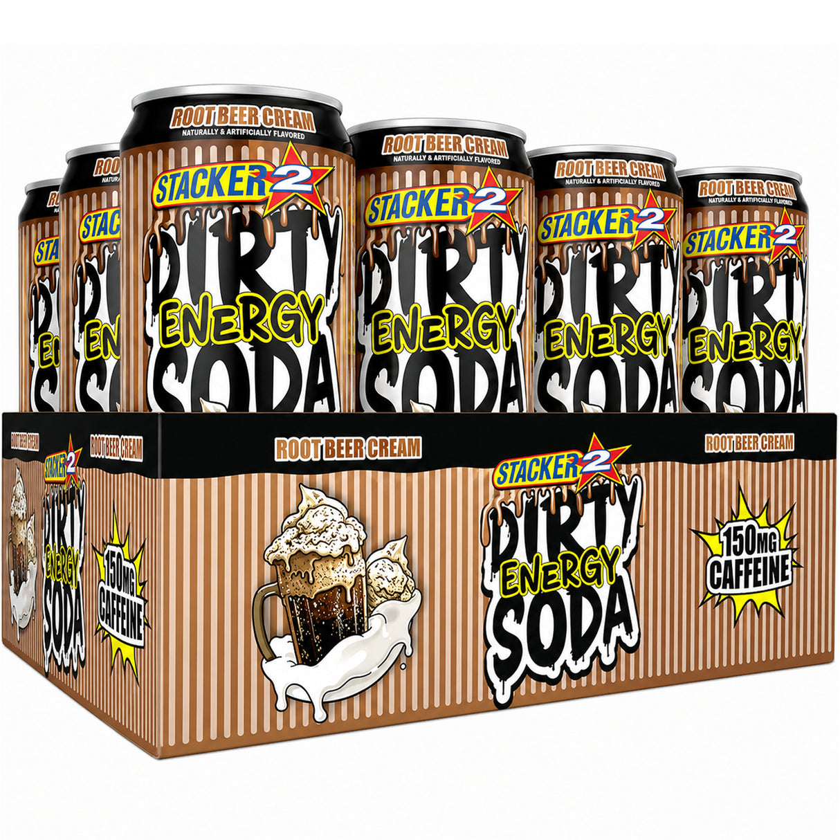 Stacker 2 Root Beer Cream Dirty Energy Soda 12oz - 12ct