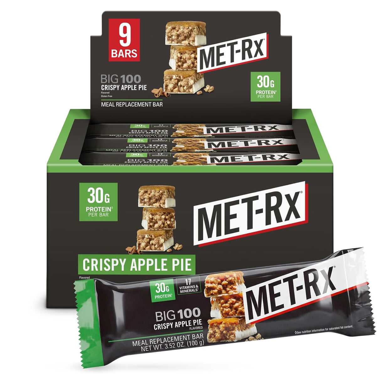 Met-Rx Big 100 Crispy Apple Pie Protein Bar 3.52oz - 9ct