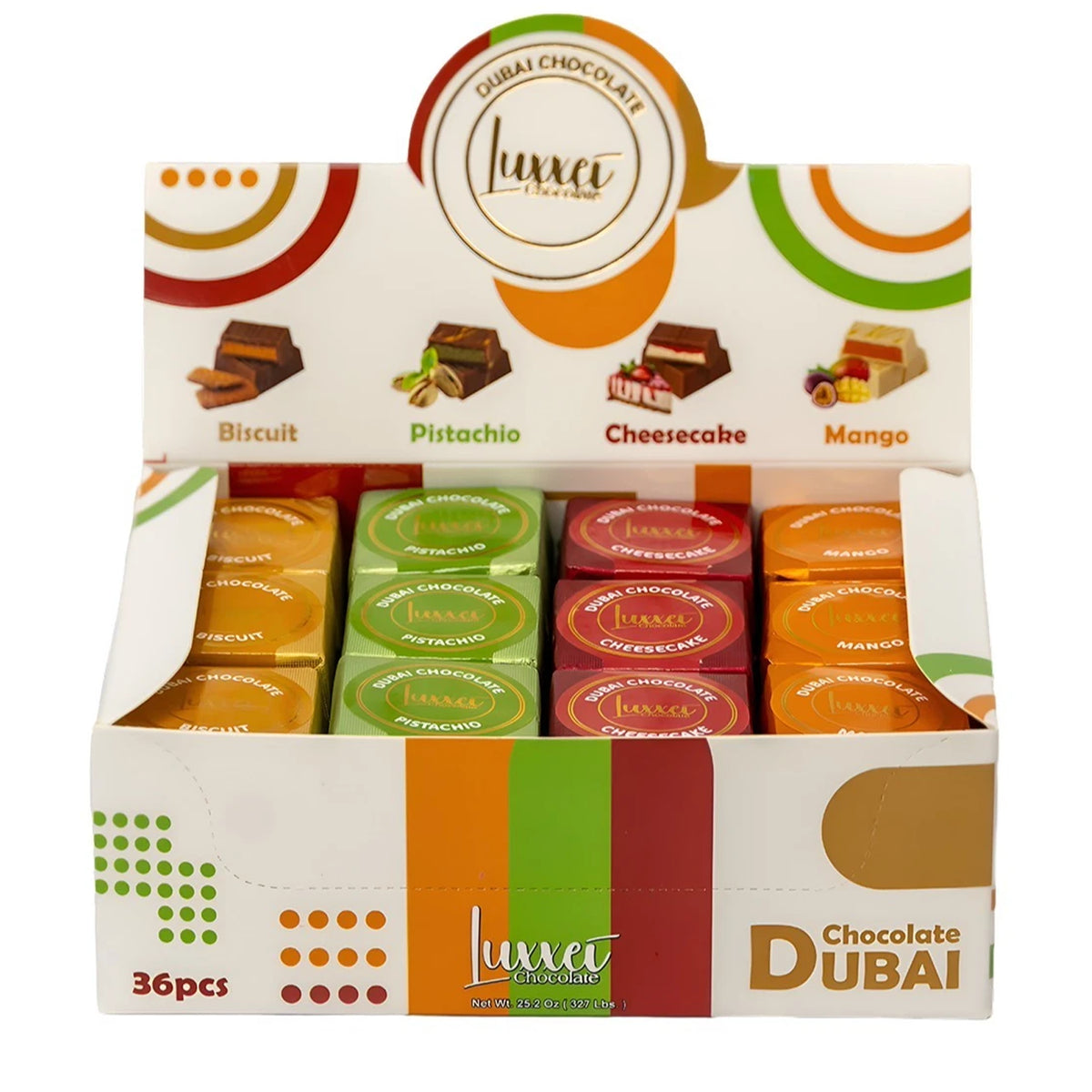 Luxxei Dubai Milk Chocolate Bar Assorted 0.7oz - 36ct