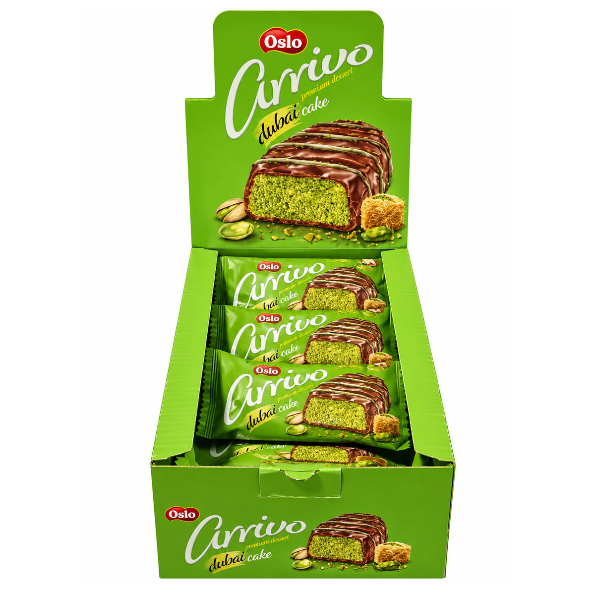 Oslo Arrivo Pistachio Cream Dubai Cake Snack - 12ct