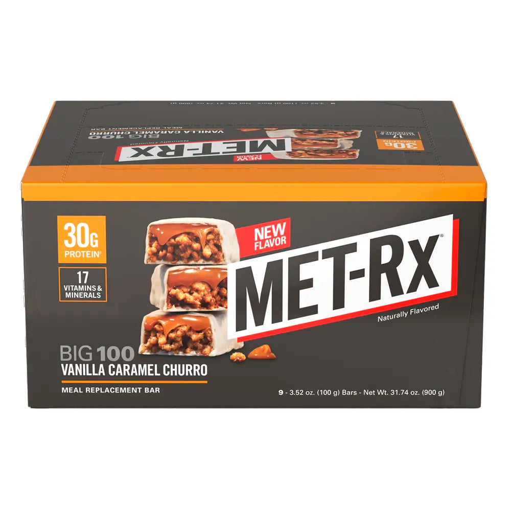 MET-RX-Big-100-Vanilla-Caramel-Churro-3.52oz-9ct