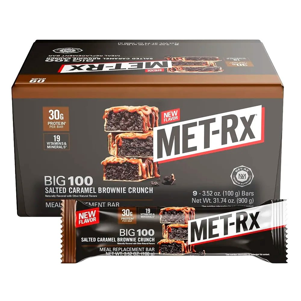 MET-Rx Big 100 Salted Caramel Brownie 3.52oz - 9ct