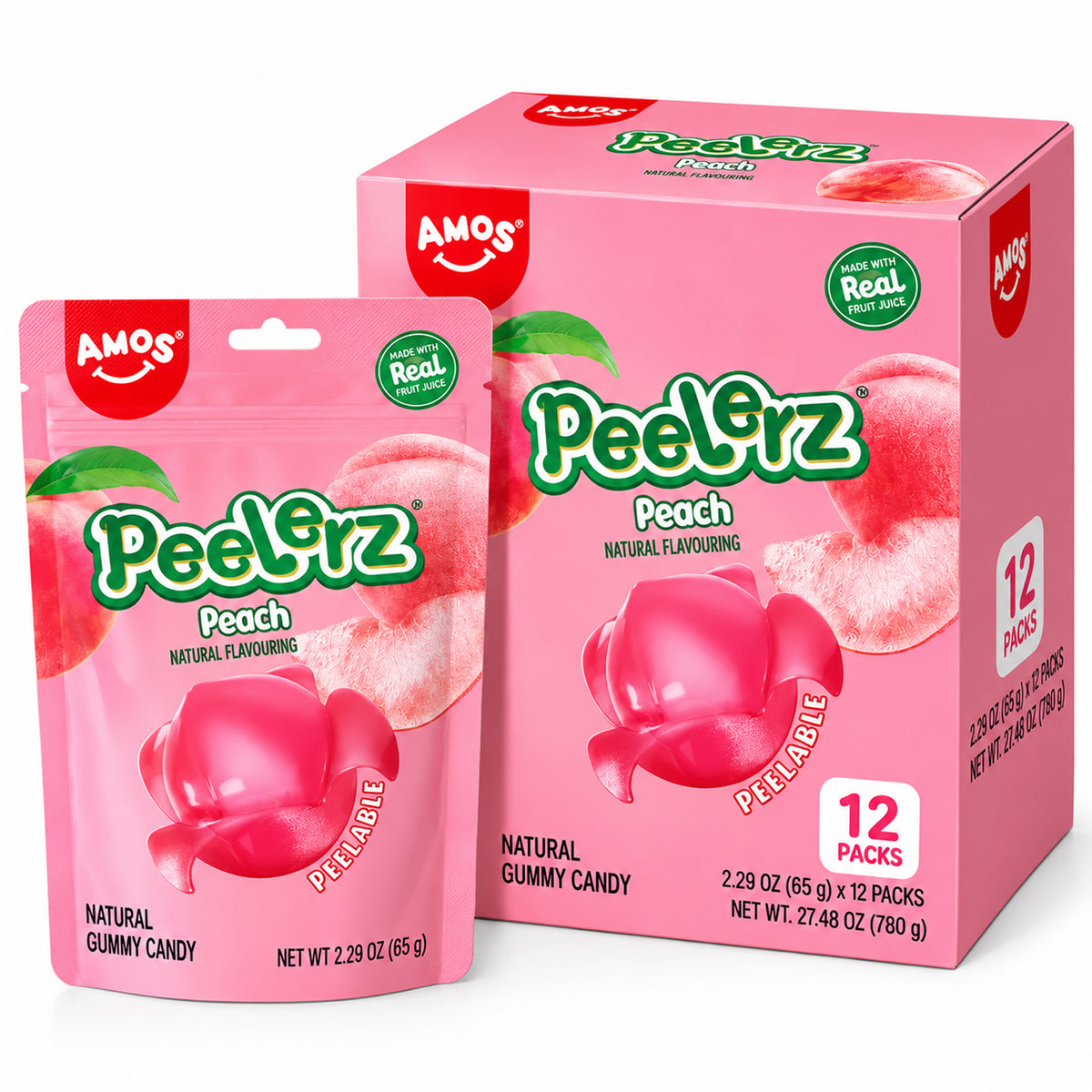Amos Peelerz Peach Gummy Candy 2.29oz - 12ct
