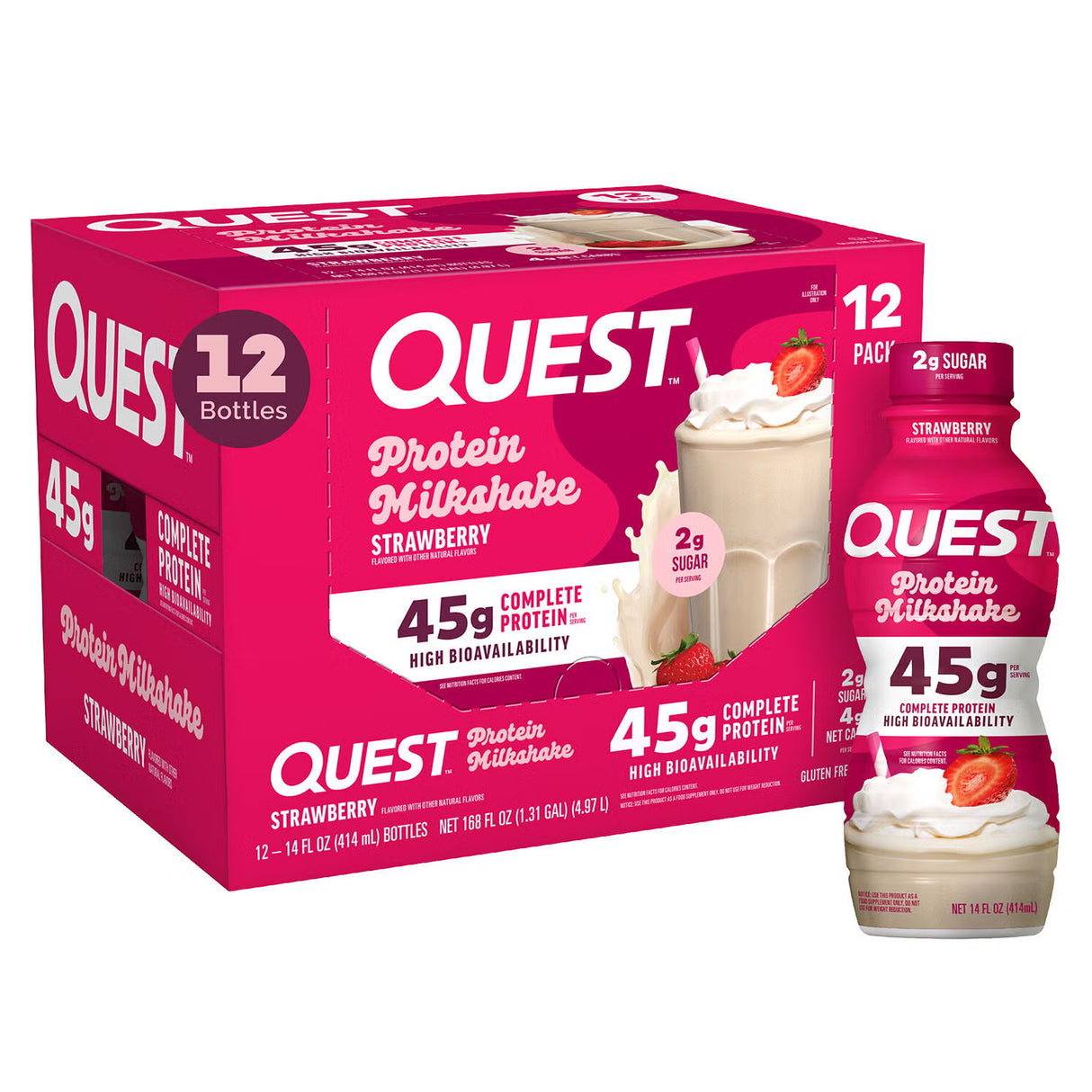 Quest Protein Milkshake Strawberry 14oz - 12ct