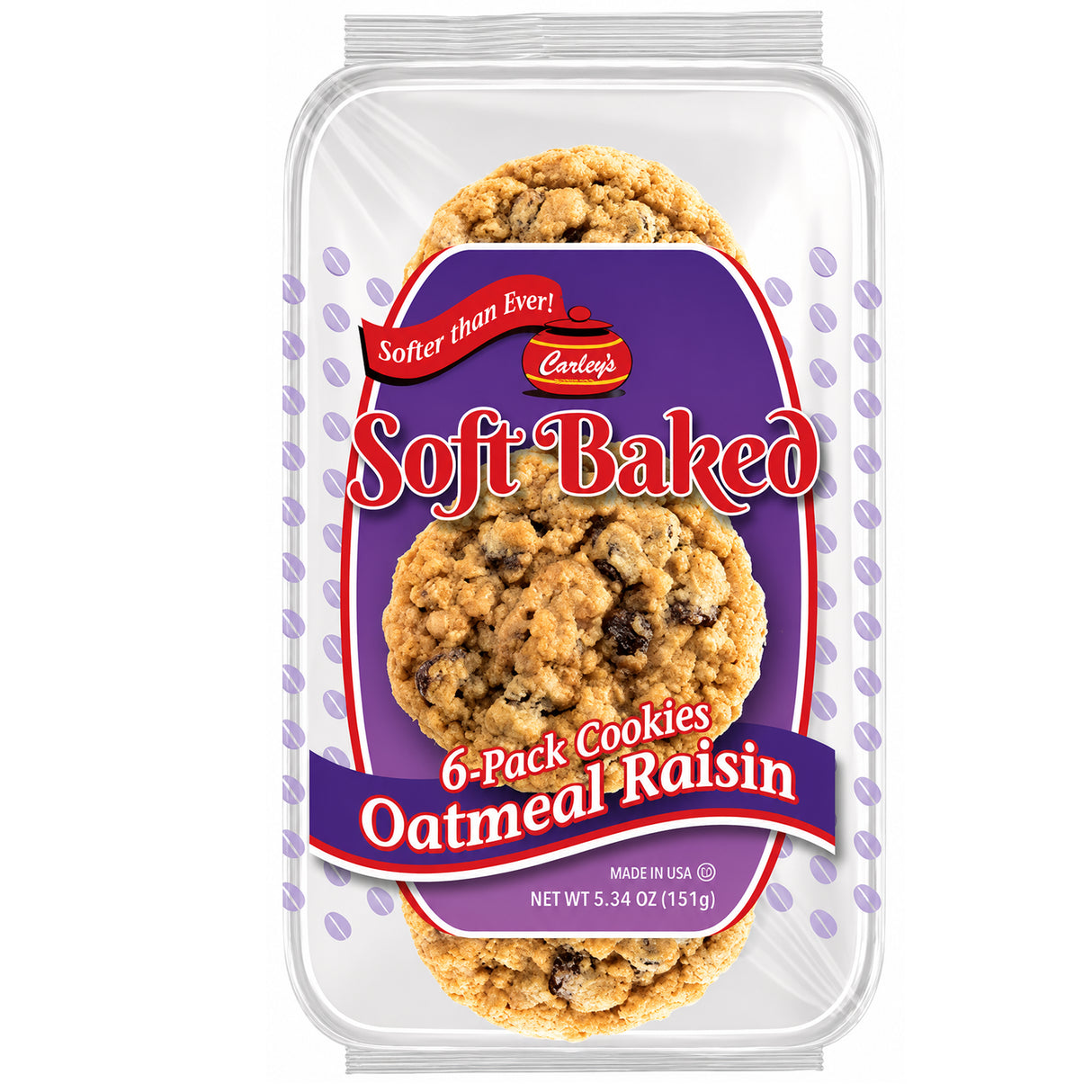 Carley's Oatmeal Raisin Soft Baked Cookies 5.34oz - 6pk