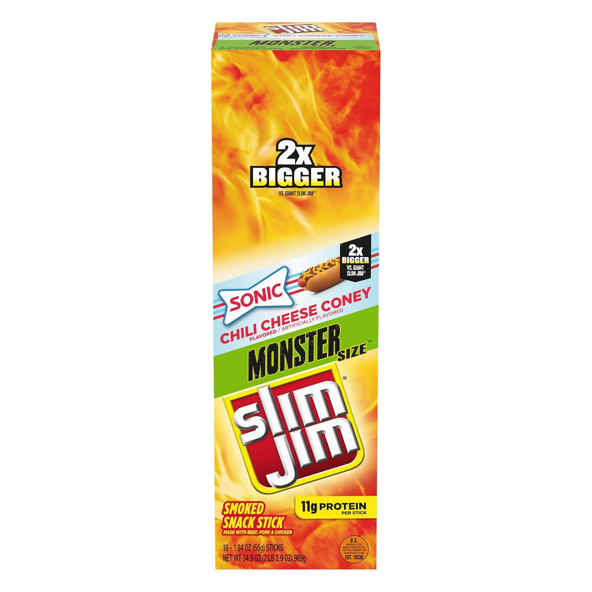 Slim Jim Monster Chili Cheese Coney Meat Sticks 1.94oz - 18ct