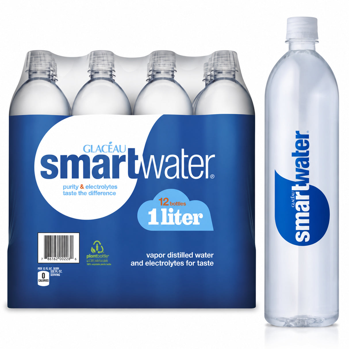 Smartwater Distilled Water Bottles 1 Liter - 12ct