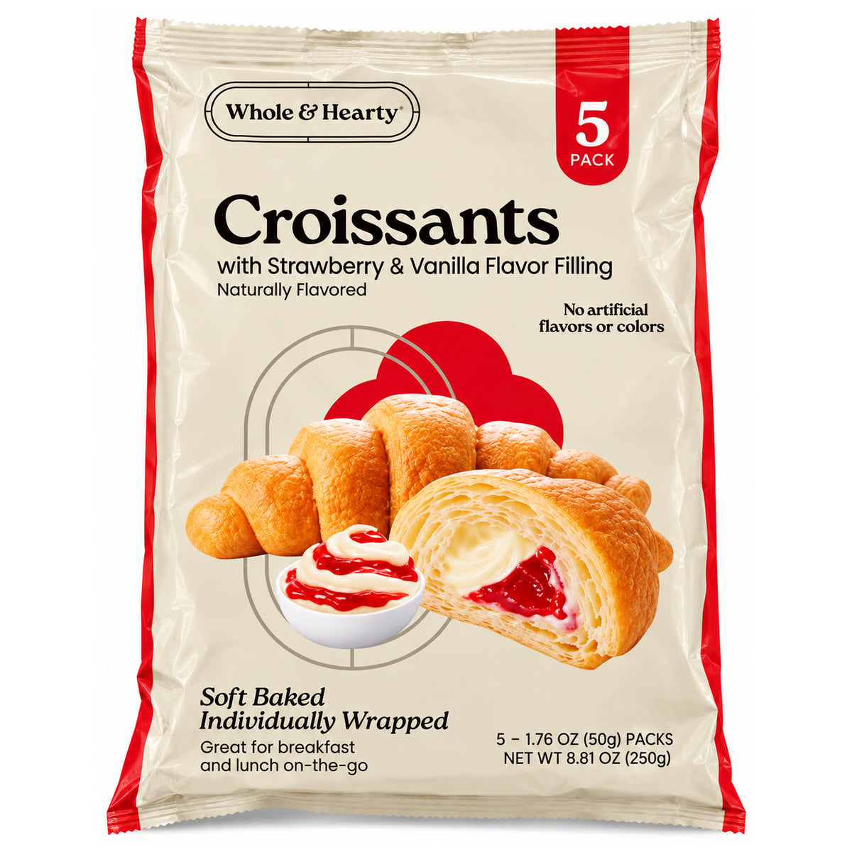 Whole & Hearty Strawberry & Vanilla Flavor Filling Croissants 1.76oz - 5ct