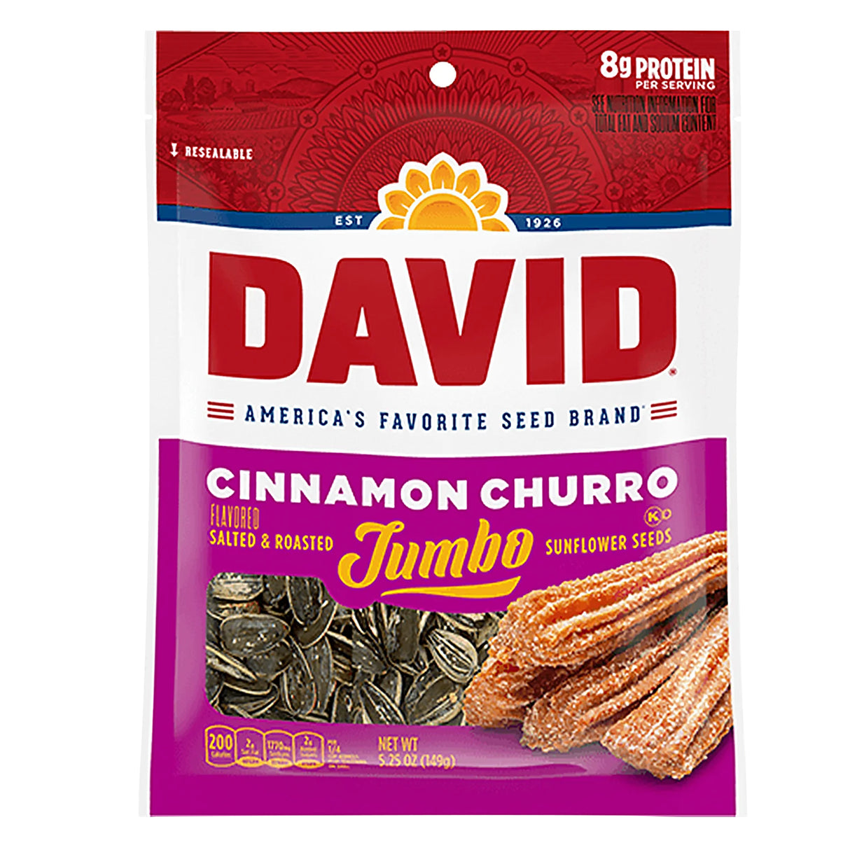 David Cinnamon Churro Jumbo Sunflower Seeds 5.25oz Peg