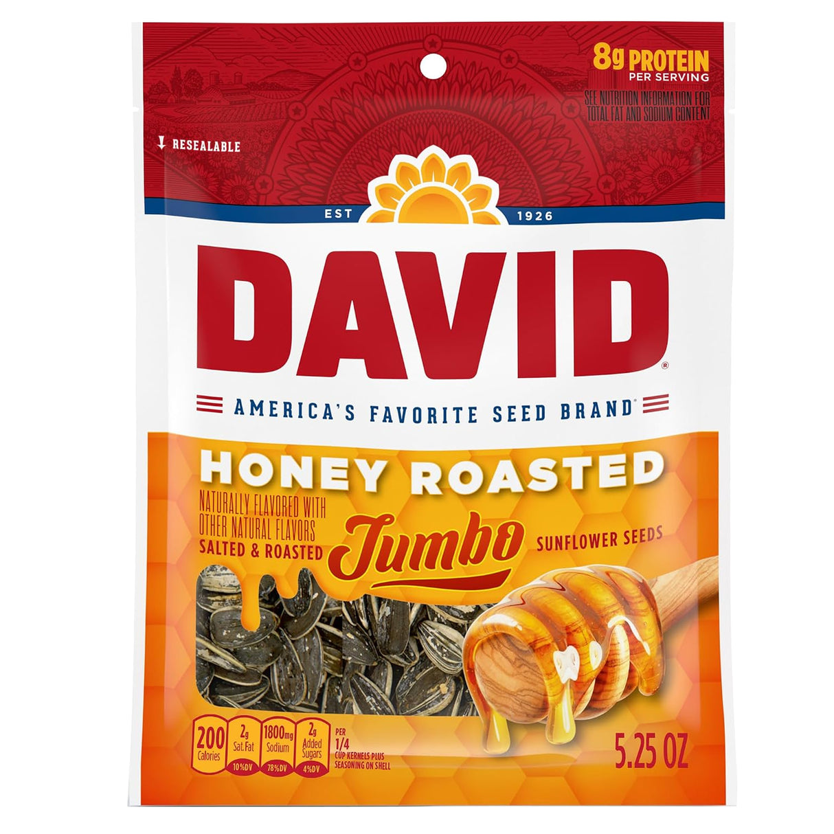 David Honey Roasted Jumbo Sunflower Seeds 5.25oz Peg