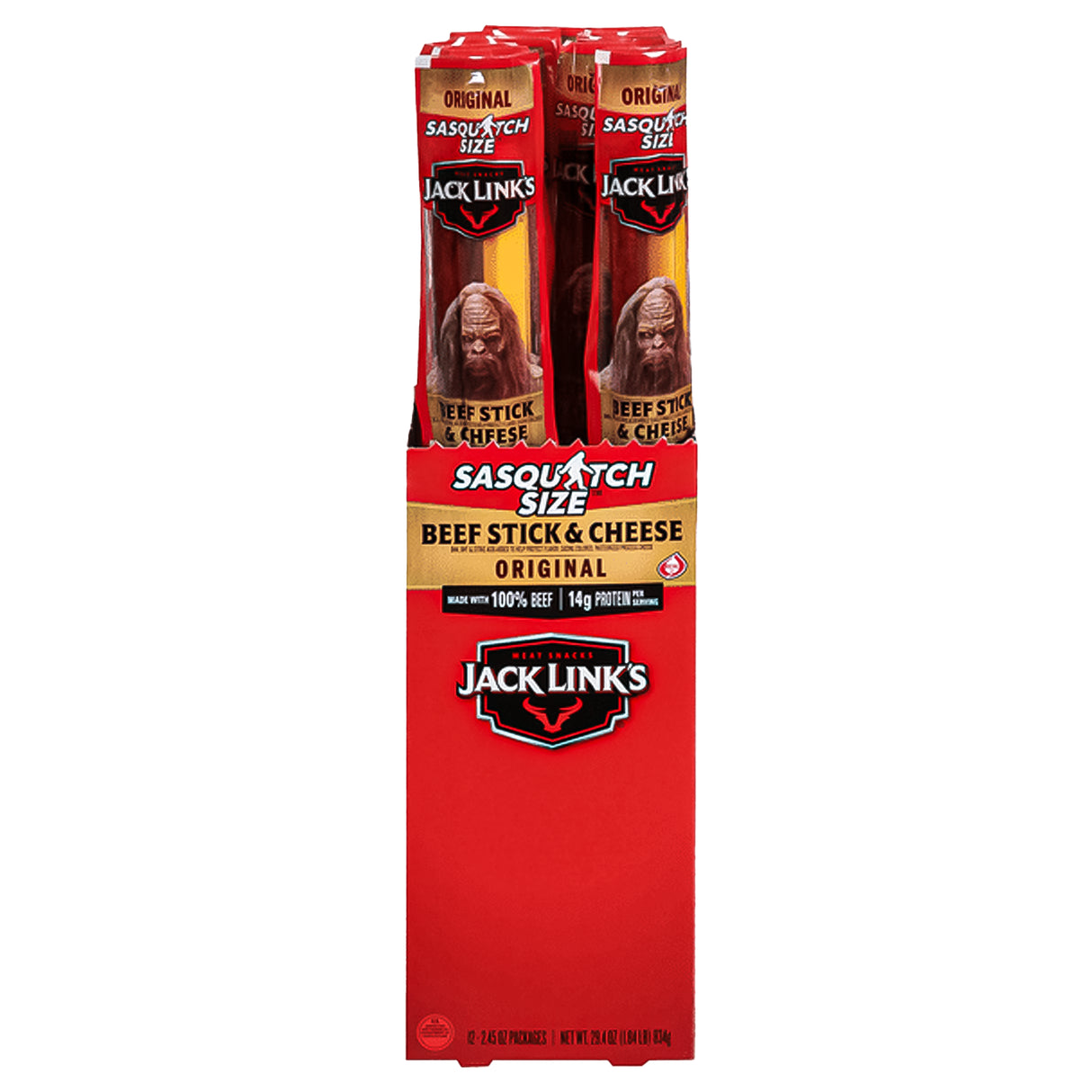 Jack Link's Sasquatch Size Original Beef Stick & Cheese 2.45oz - 12ct