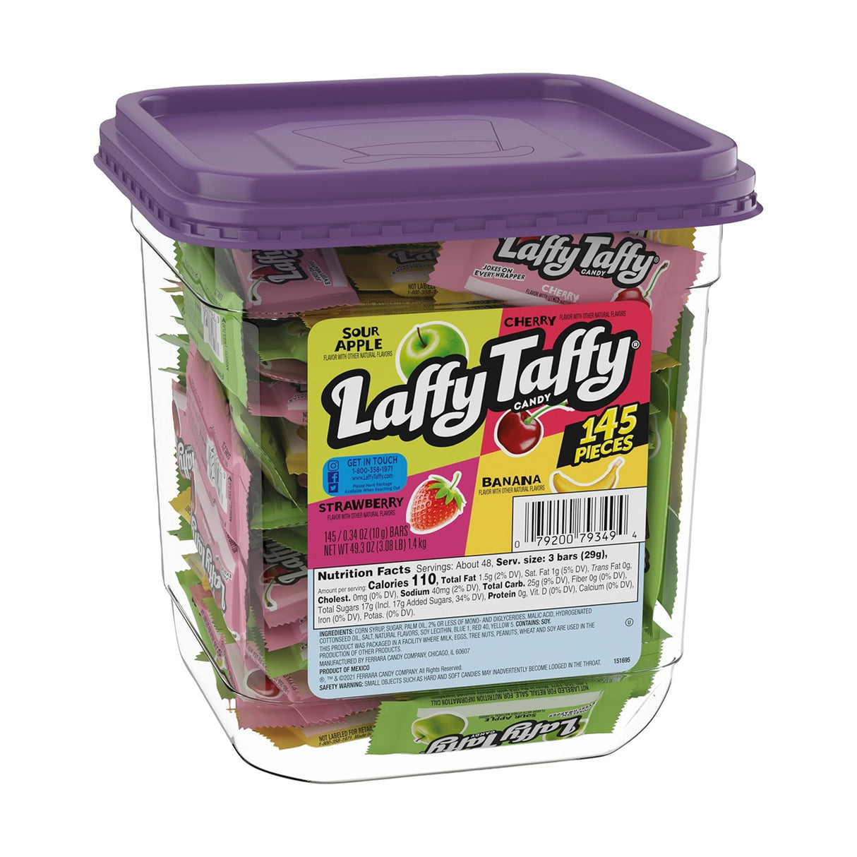 Laffy Taffy Assorted Fruit Flavored Candy Jar - 145ct