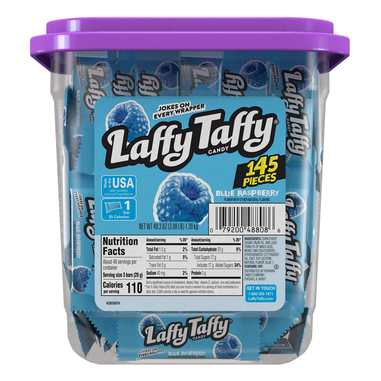Laffy Taffy Blue Raspberry Flavored Candy Jar - 145ct