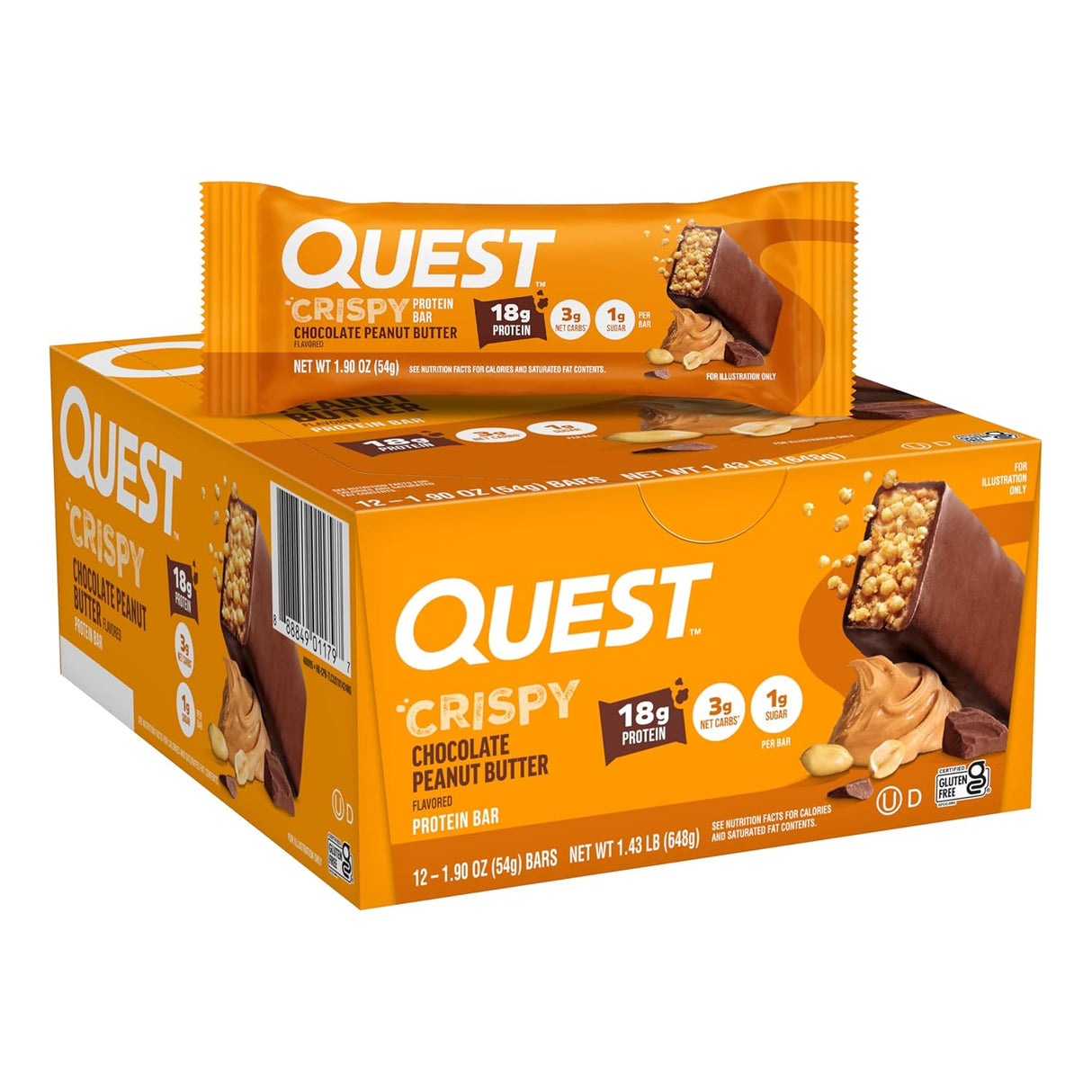 Quest Bar Crispy Chocolate Peanut Butter Protein Bars 1.90oz - 12ct