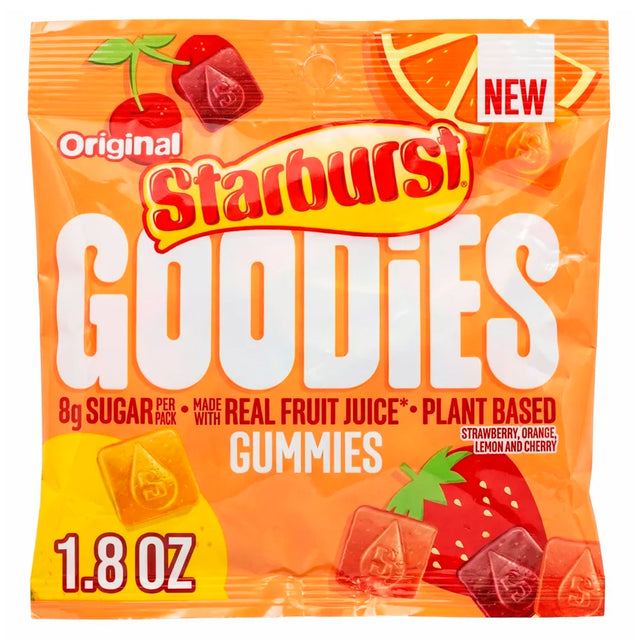 Starburst Goodies Gummies 1.8oz orange packaging with fruit illustrations