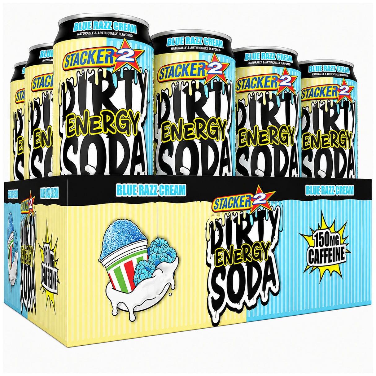 Stacker 2 Blue Razz Cream Dirty Energy Soda 12oz - 12ct