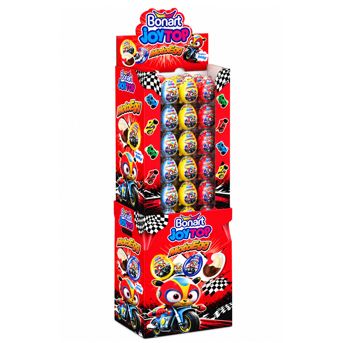 Bonart Joytop Moto Egg with Surprise Toy 20g - 72ct Stand