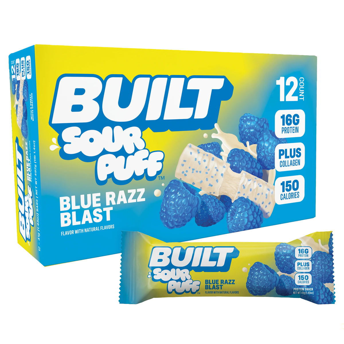 Built Sour Puff Blue Razz Blast Protein Bar 1.41oz - 12ct
