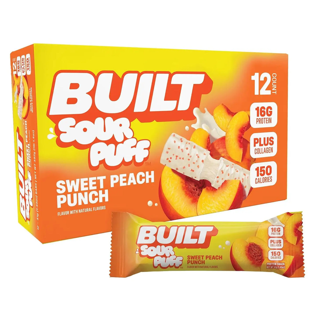 Built Sour Puff Sweet Peach Punch Protein Bar 1.41oz - 12ct