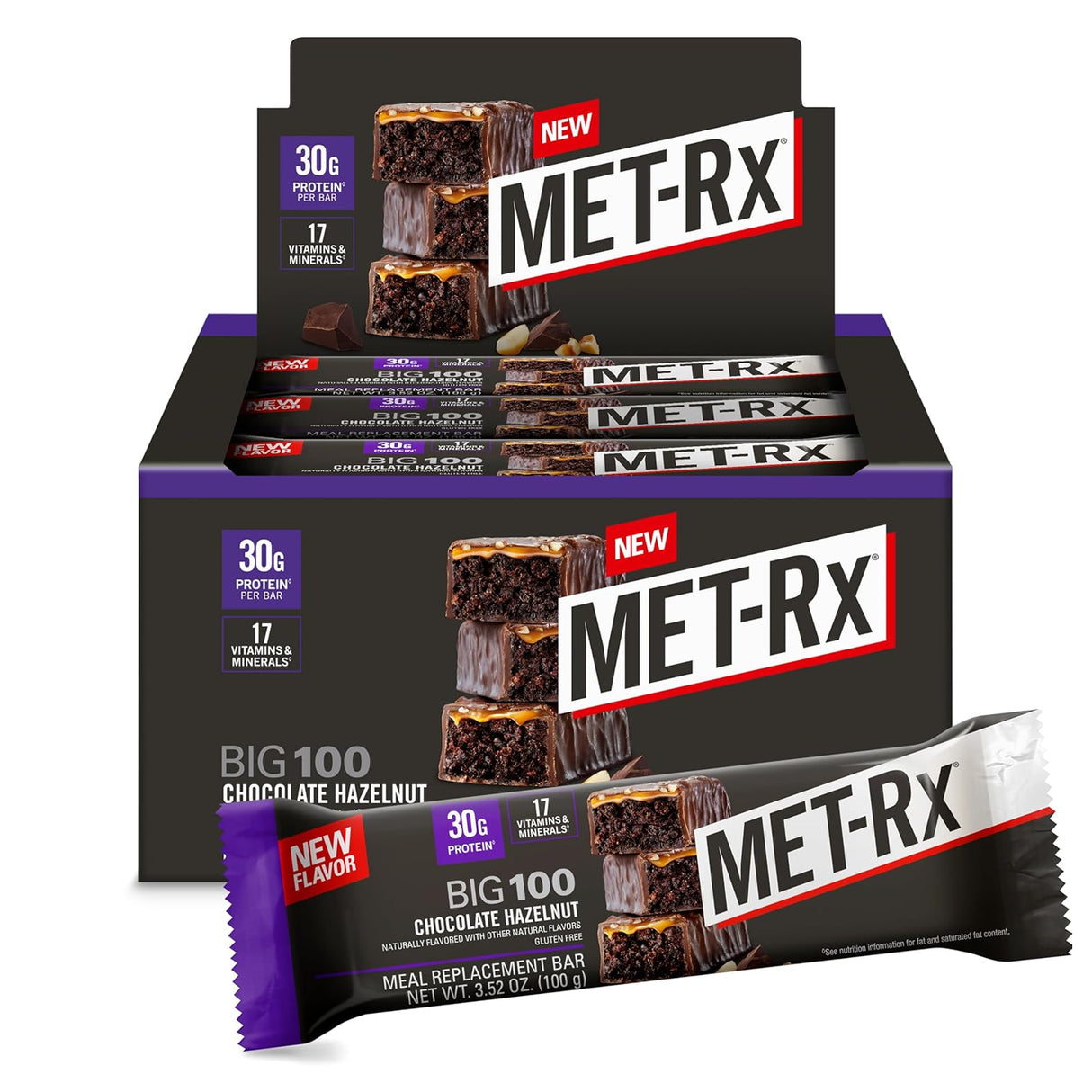 Met-Rx Big 100 Hazelnut Crunch Chocolate 3.52oz - 9ct