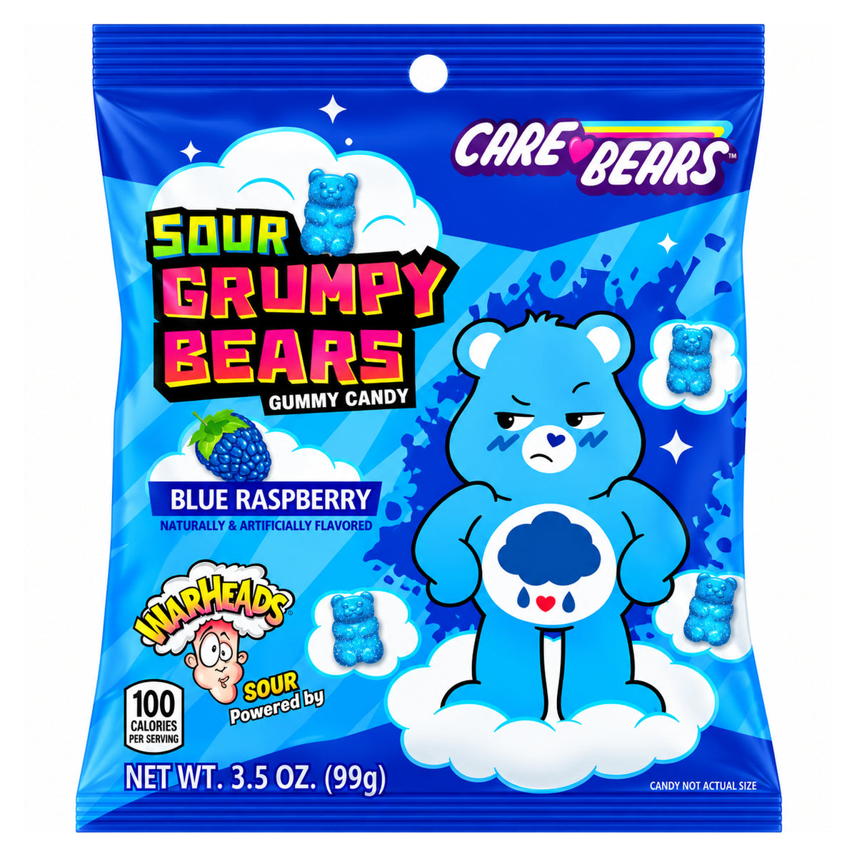 Warheads Sour Grumpy Bears Blue Raspberry 3.5oz Peg