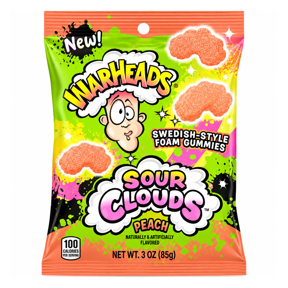 Warheads Sour Clouds Peach 3oz Peg