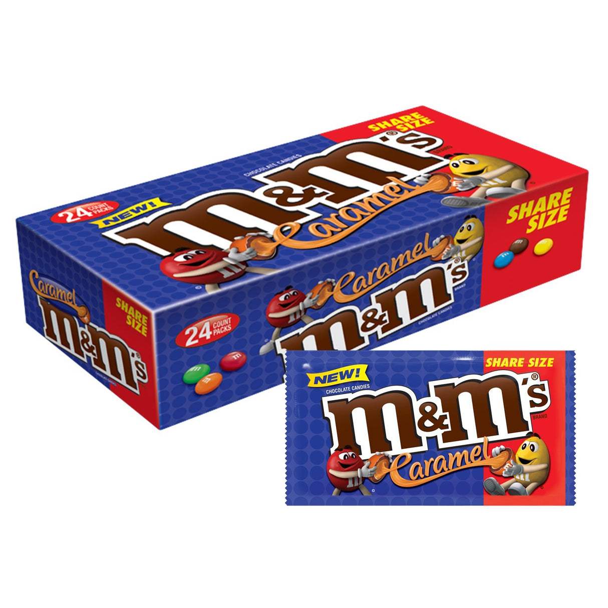 M&M Caramel Chocolate Candy King Size 2.83oz - 24ct