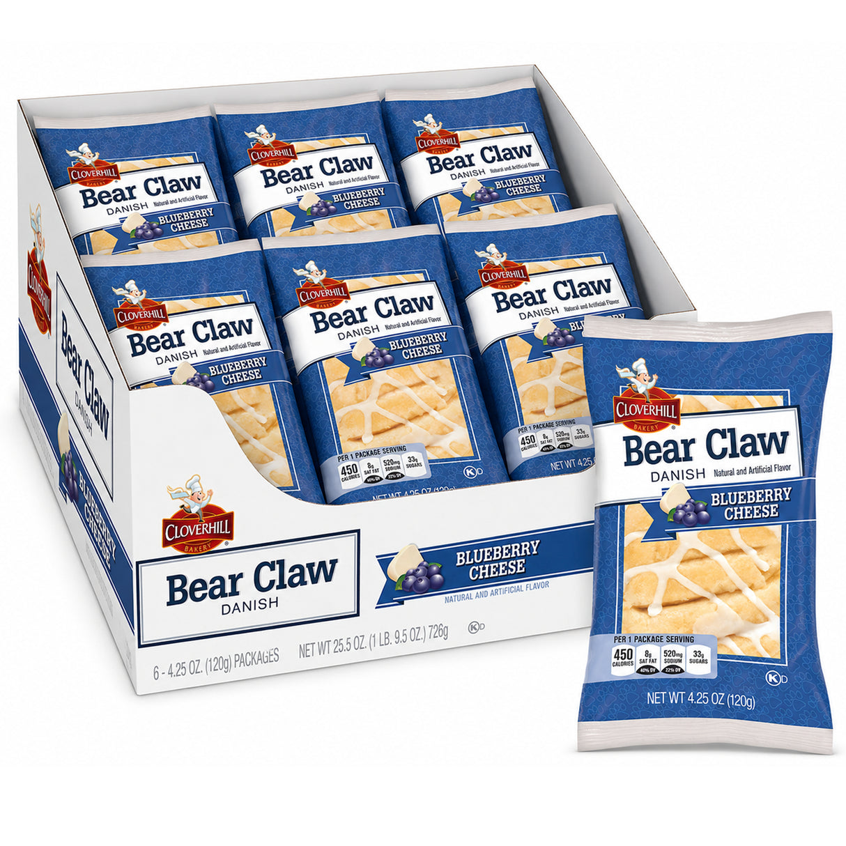 Cloverhill Bear Claw Blueberry Cheese 4.25oz - 6ct