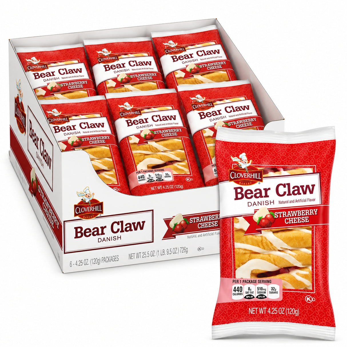 Cloverhill Bear Claw Strawberry Cheese 4.25oz - 6ct