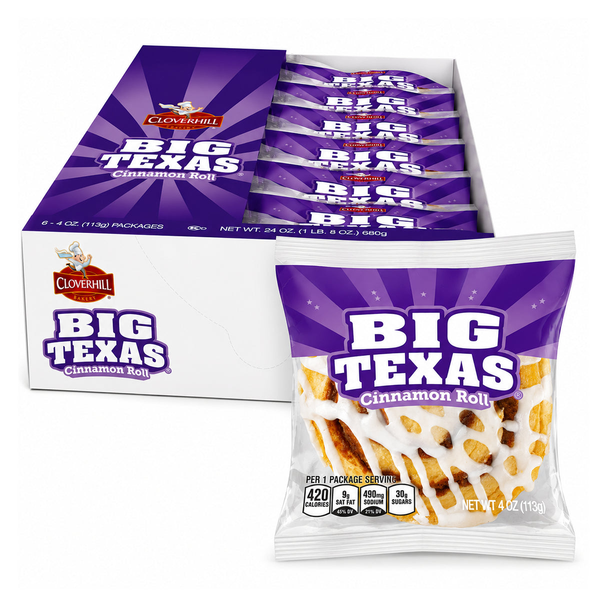 Cloverhill Big Texas Cinnamon Roll 4oz - 6ct