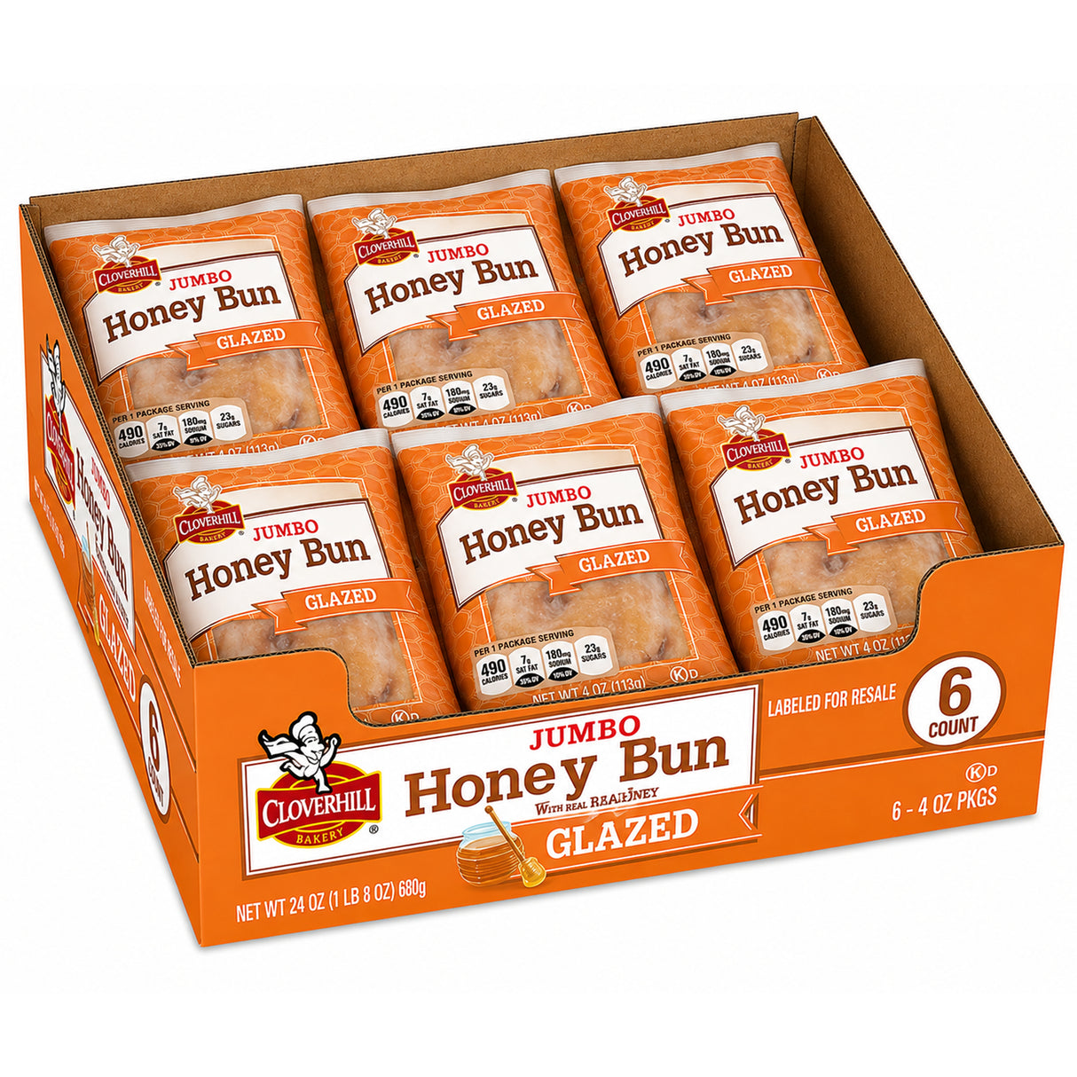 Cloverhill Jumbo Honey Bun Glazed 4oz - 6ct