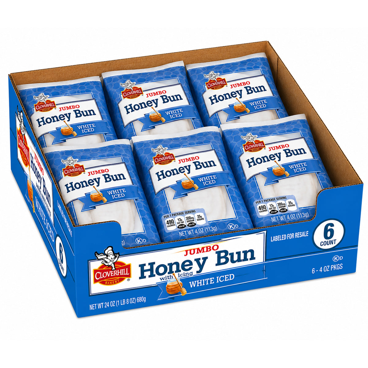 Cloverhill Jumbo Honey Bun White Iced 4oz - 6ct