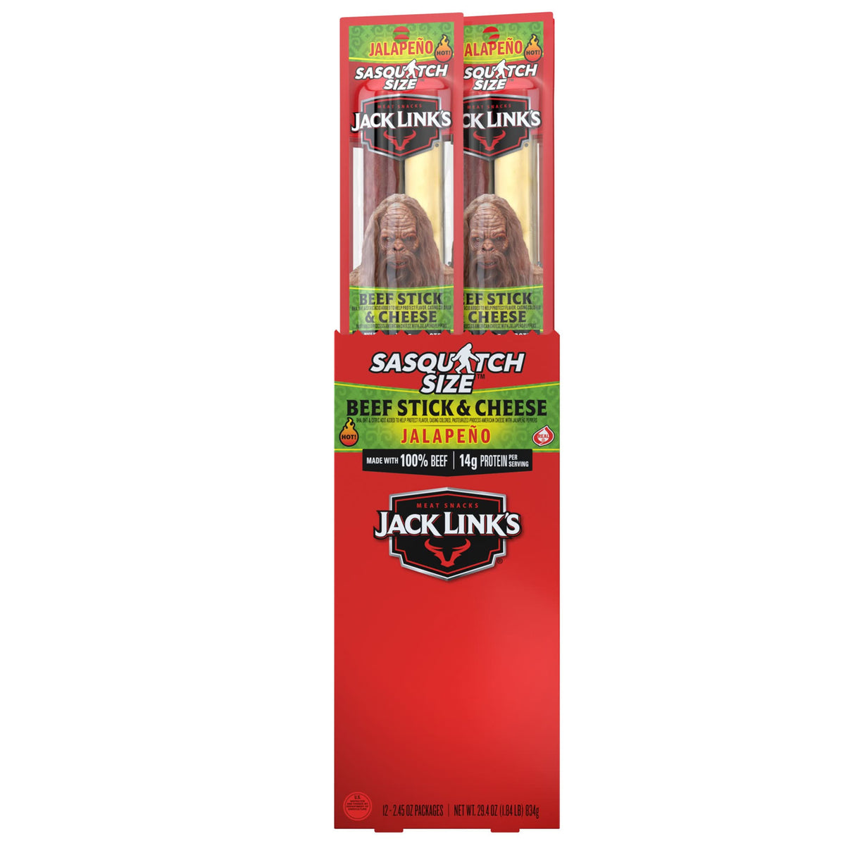 Jack Link's Sasquatch Size Jalapeno Beef Stick & Cheese 2.45oz - 12ct