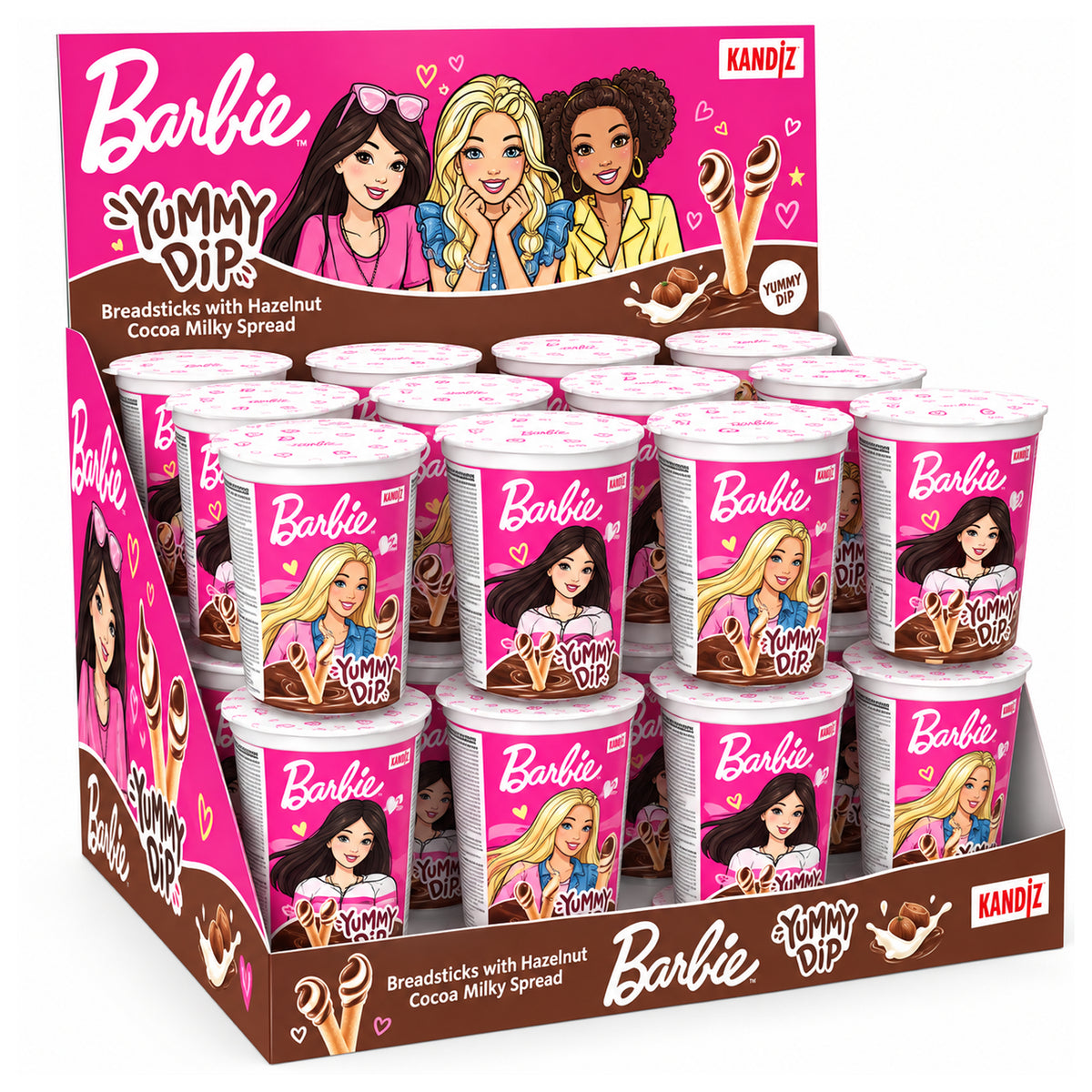 Kandiz Nickelodeon Barbie Breadsticks with Hazelnut Cocoa Milky Spread 40g - 24ct