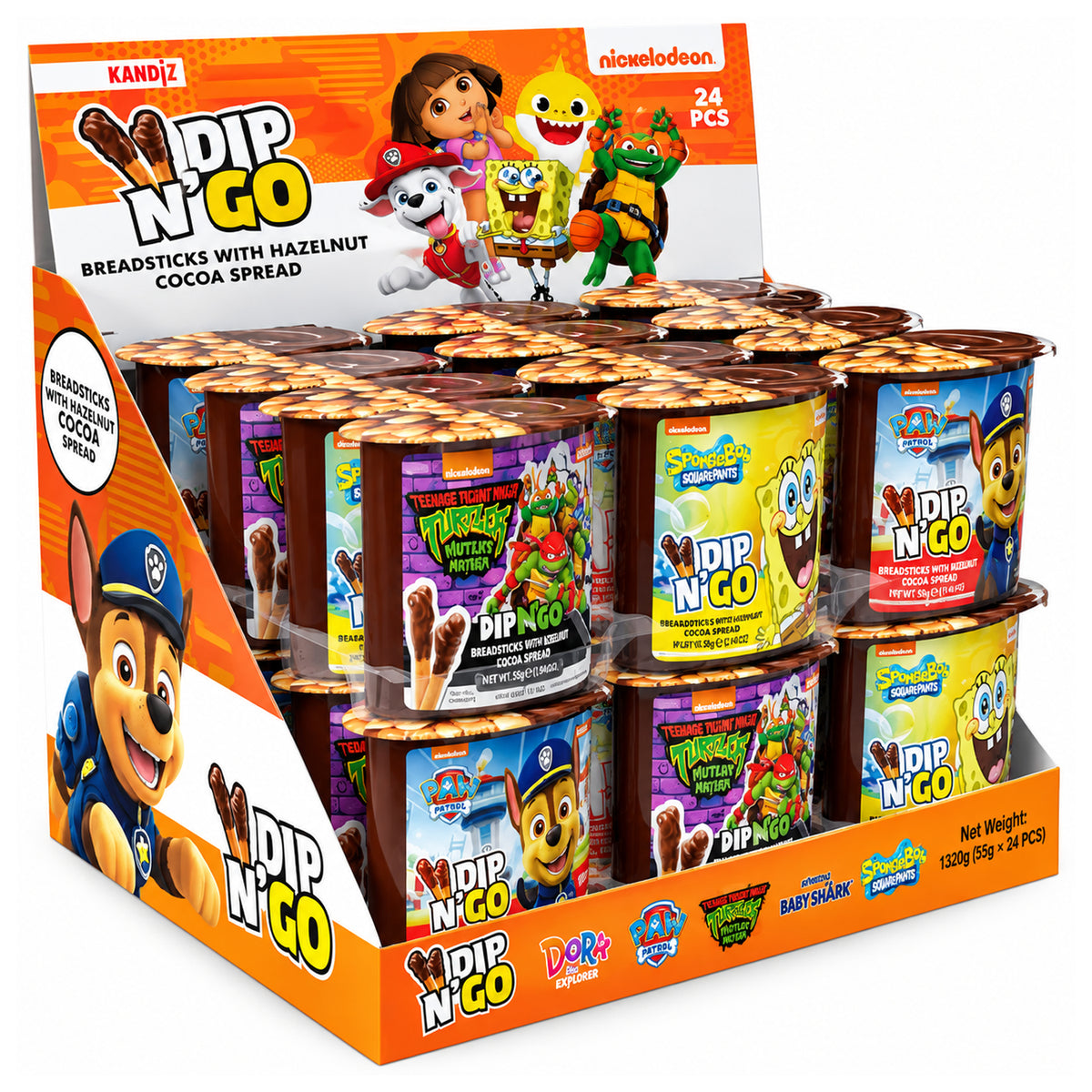 Kandiz Nickelodeon Dip n' Go Breadsticks with Hazelnut Cocoa Spread 55g - 24ct
