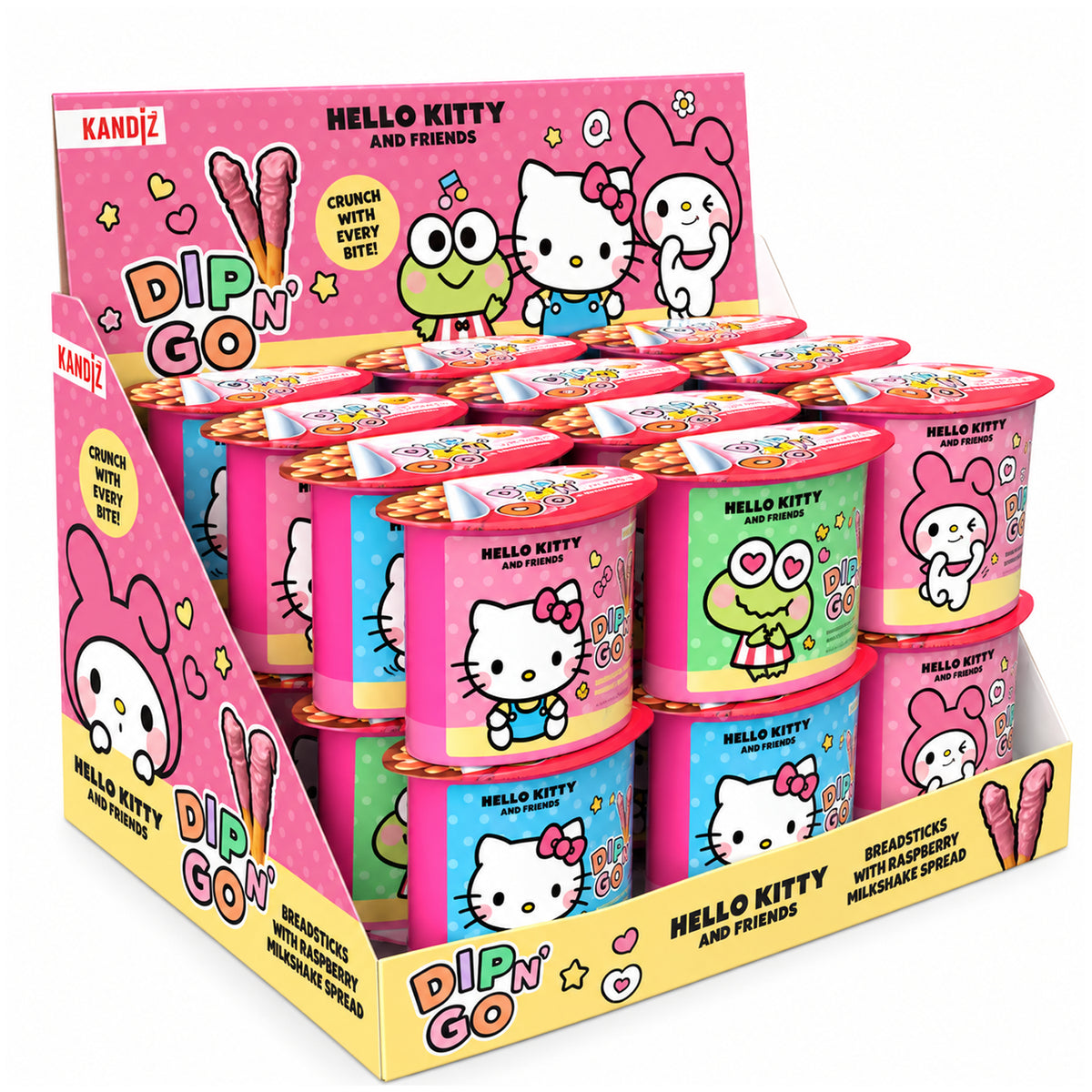 Kandiz Nickelodeon Dip n' Go Hello Kitty Breadsticks with Raspberry Milkshake Spread 55g - 24ct