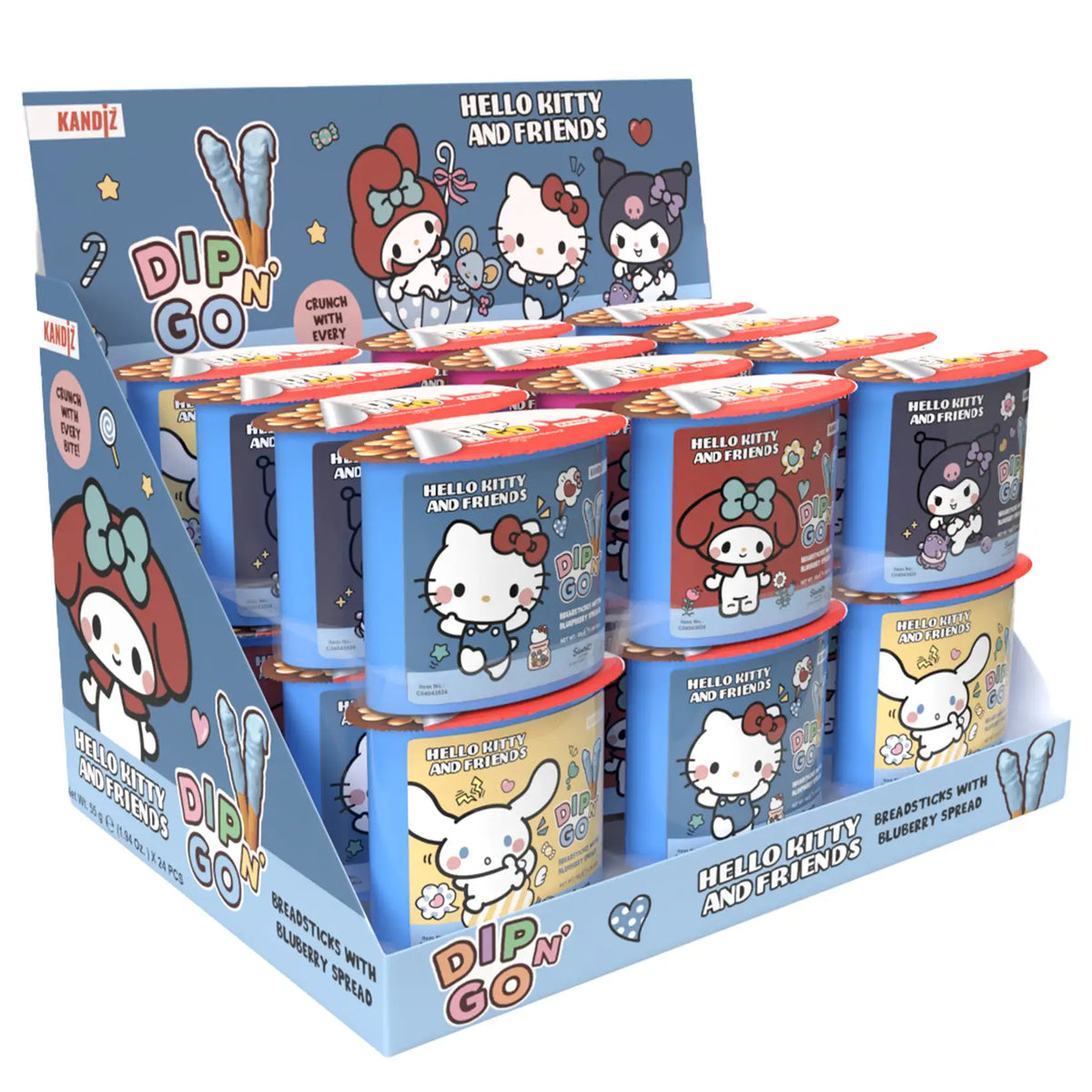 Kandiz Nickelodeon Dip n' Go Hello Kitty & Friends Breadsticks with Blueberry Milkshake Spread 55g - 24ct