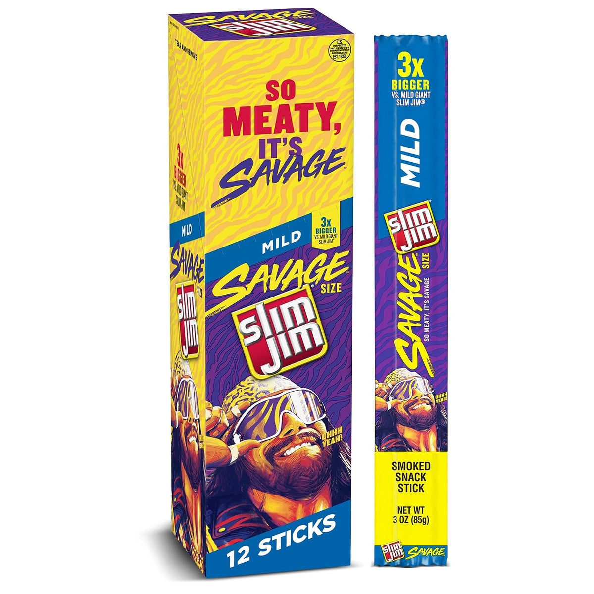 Slim Jim Mild Savage Size Meat Sticks 3oz - 12ct