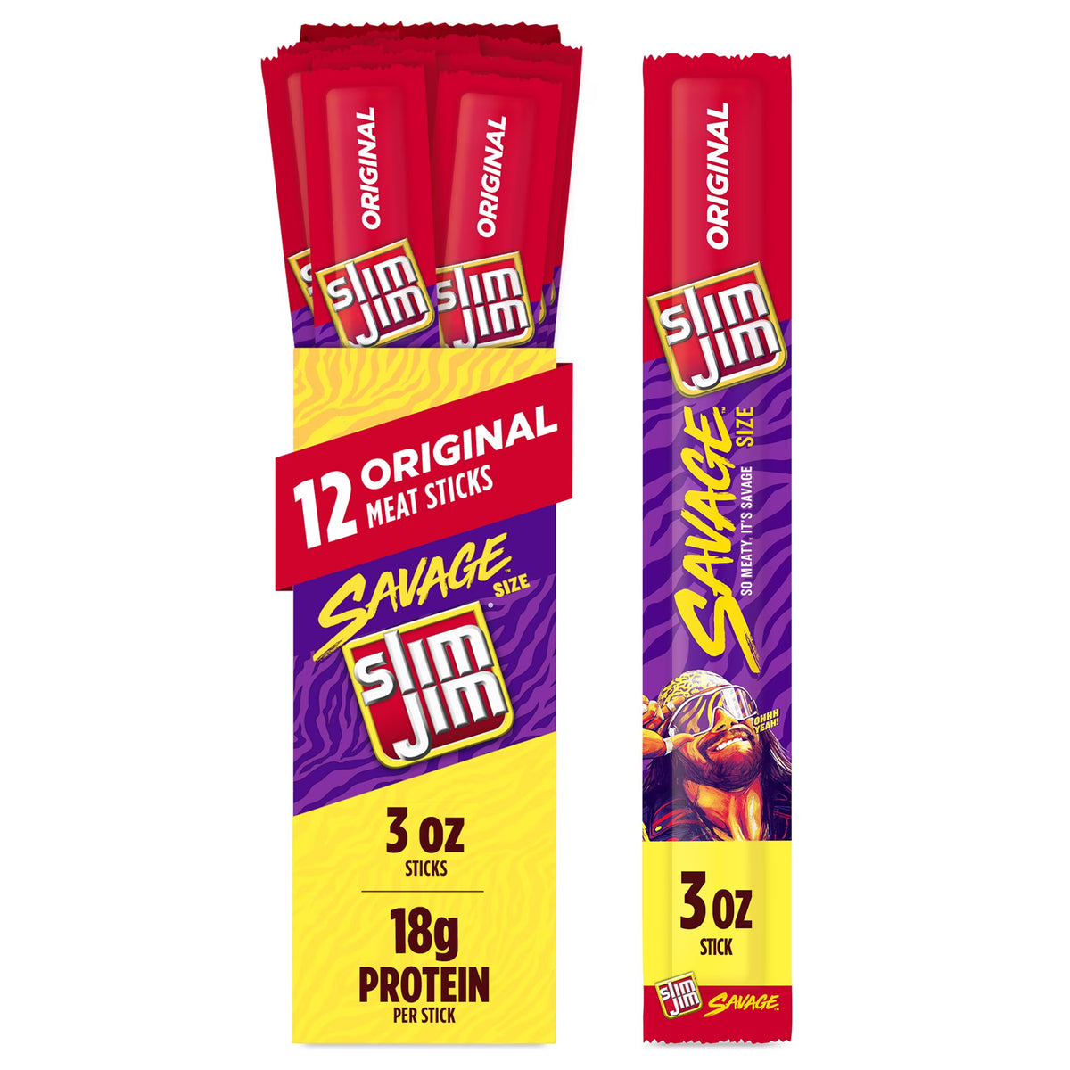 Slim Jim Original Savage Size Meat Sticks 3oz - 12ct