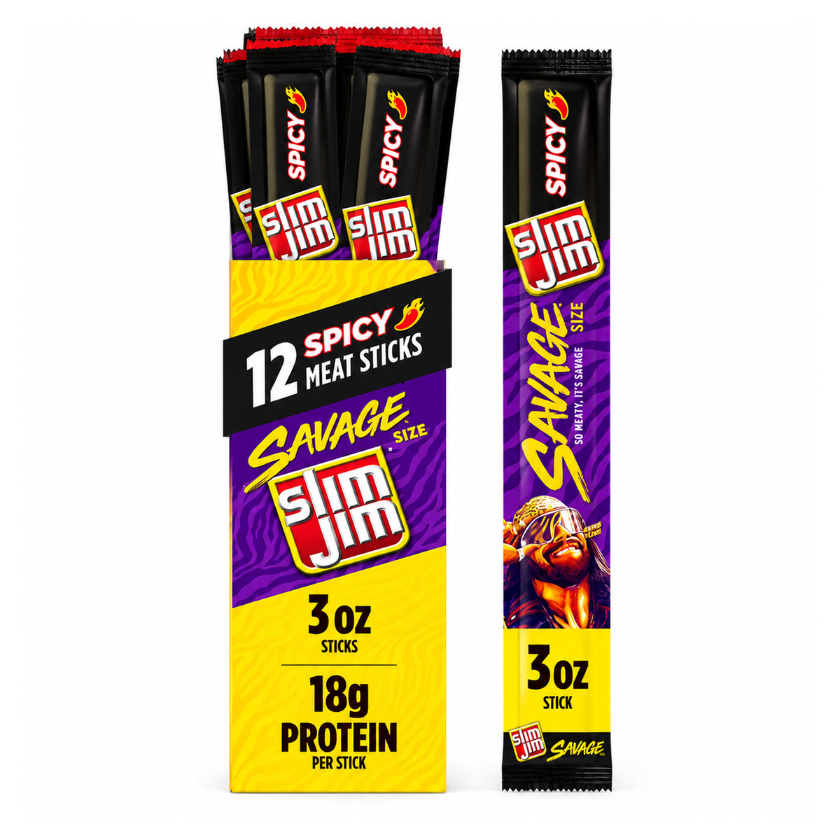 Slim Jim Spicy Savage Size Meat Sticks 3oz - 12ct