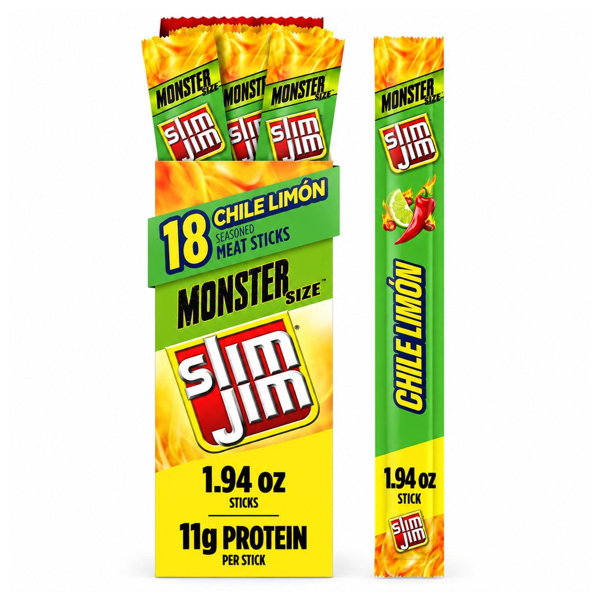 Slim Jim Monster Chile Limon Meat Sticks 1.94oz - 18ct
