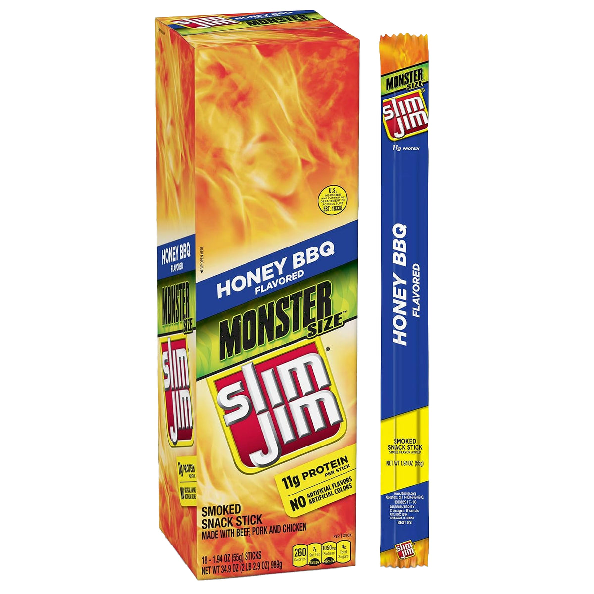 Slim Jim Monster Honey BBQ Meat Sticks 1.94oz - 18ct