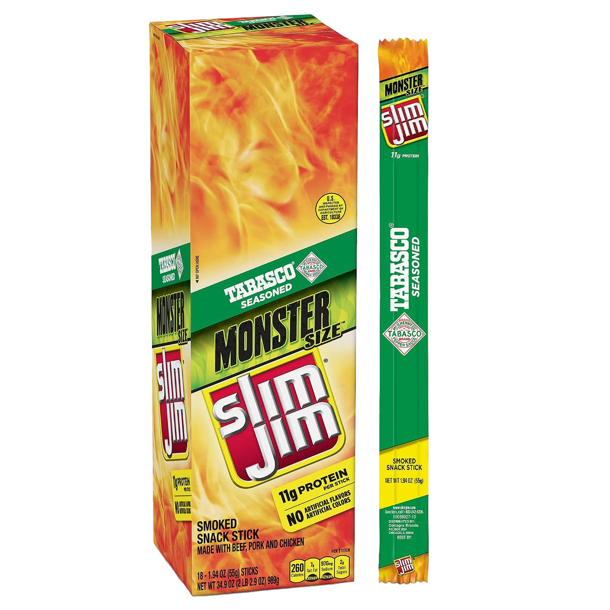 Slim Jim Monster Tabasco Meat Stick 1.94oz - 18ct