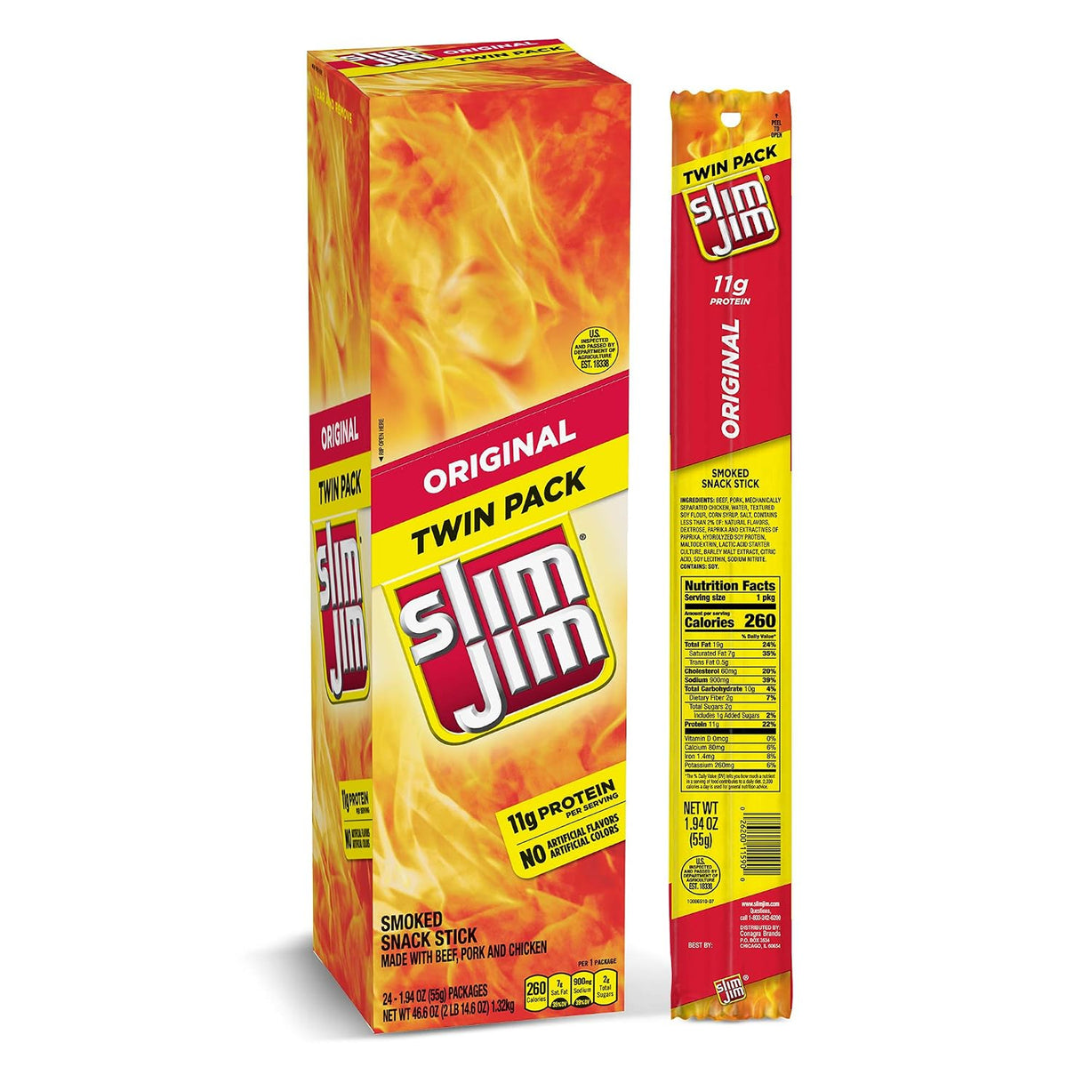 Slim Jim Original Twin Pack Smoked Meat Stick 1.94oz - 24ct