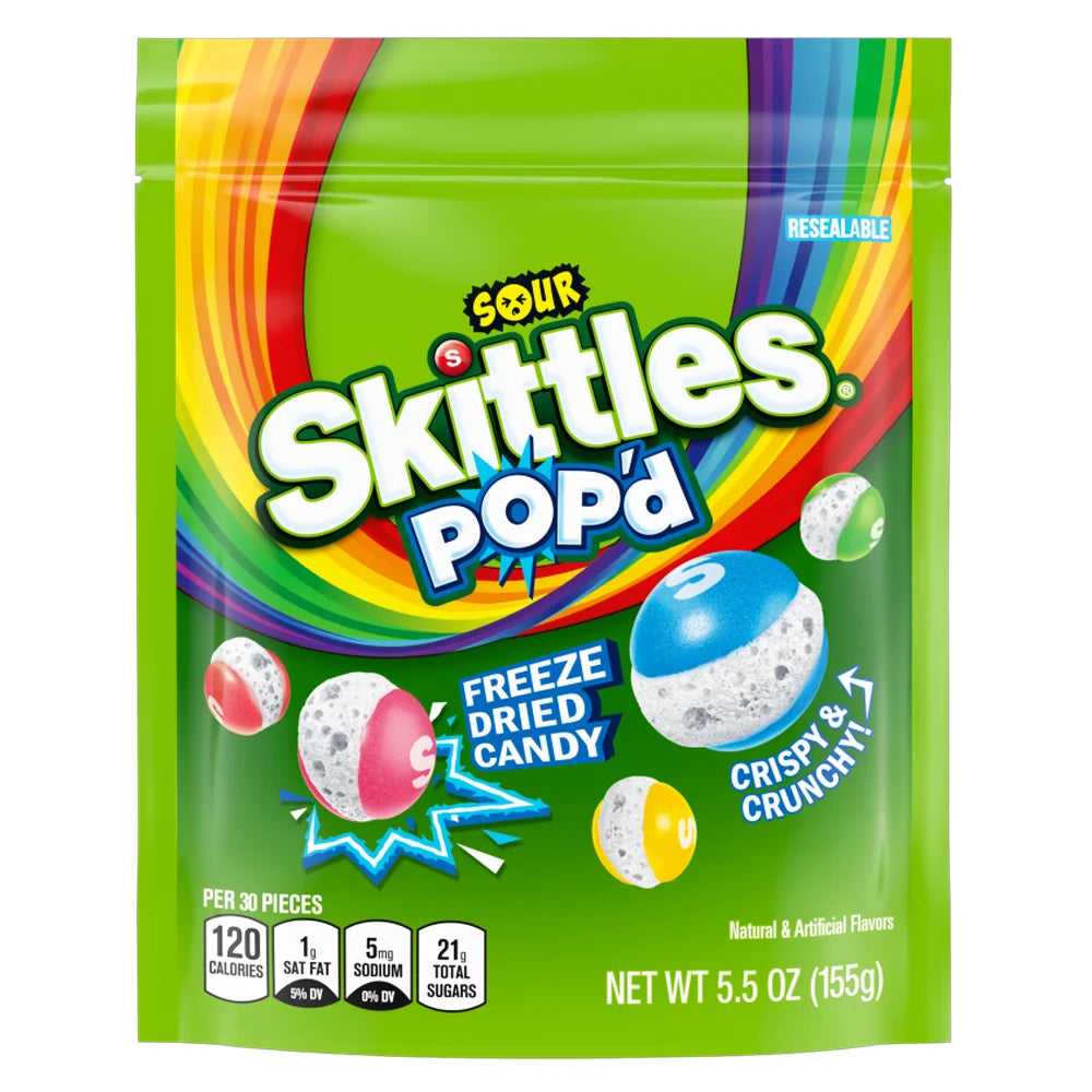 Skittles Pop'd Sour Freeze Dried Candy 5.5oz