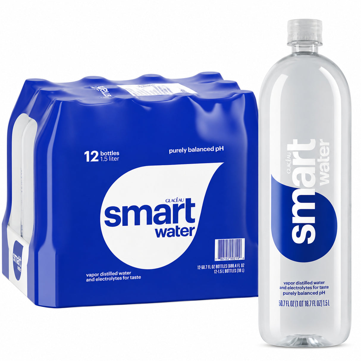 Smartwater Distilled Water Bottles 1.5 Liter - 12ct